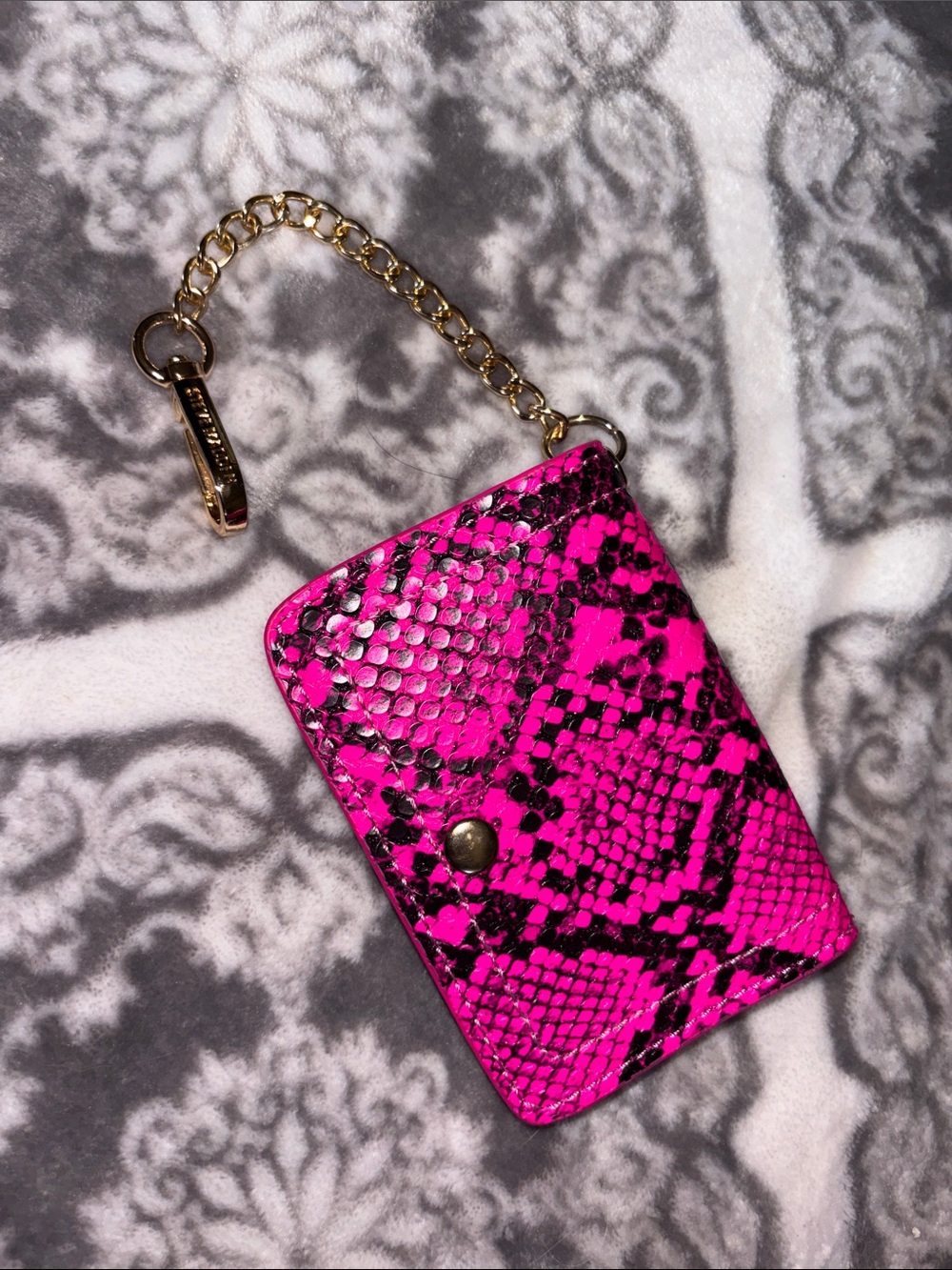 Steve Madden Hot Pink and Black Snake-Print Card Holder Keychain